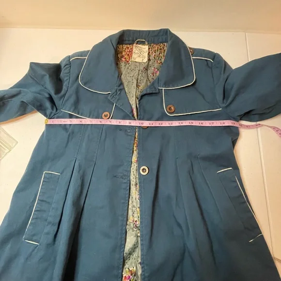 COPY - Anthropologie Tulle 100% cotton pea coat blue jacket large - Picture 3 of 7